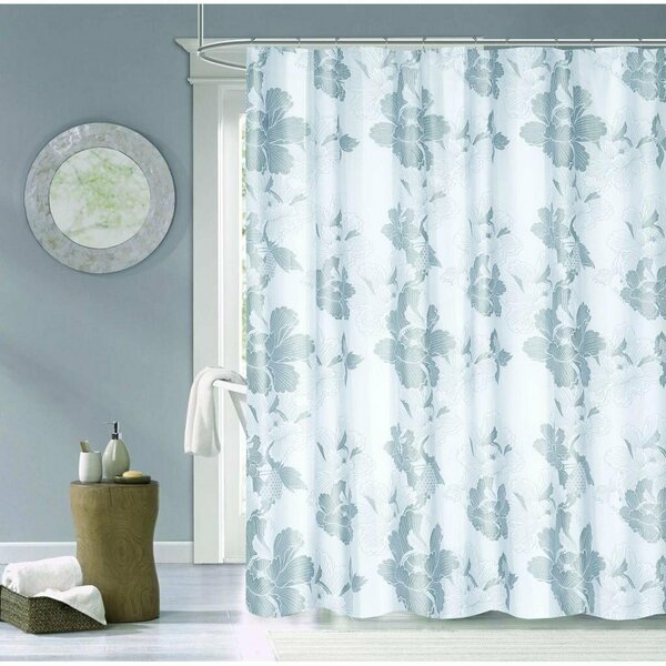Homeroots 72 x 70 x 1 in. Silver & White Floral Printed Shower Curtain 399736